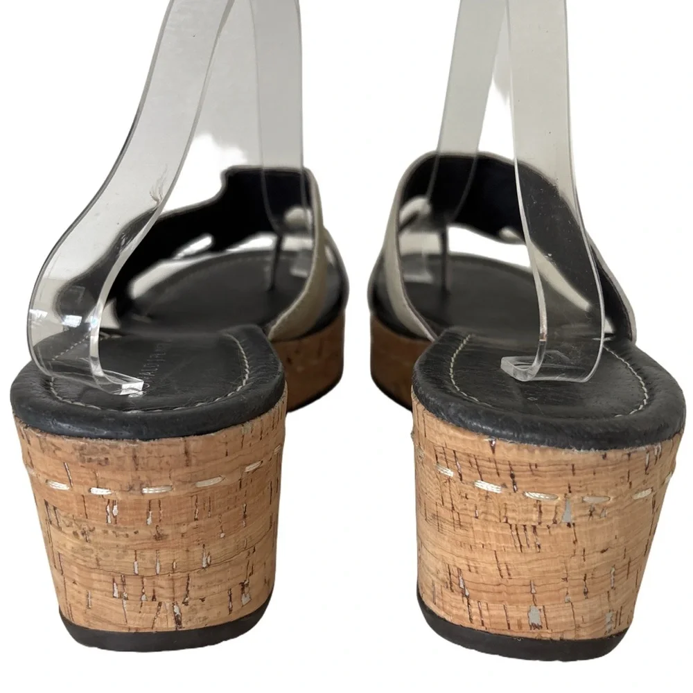 Donald Pliner Shelee2 Metallic Silver Cork Wedge Sandals Size 10 Leather Suede